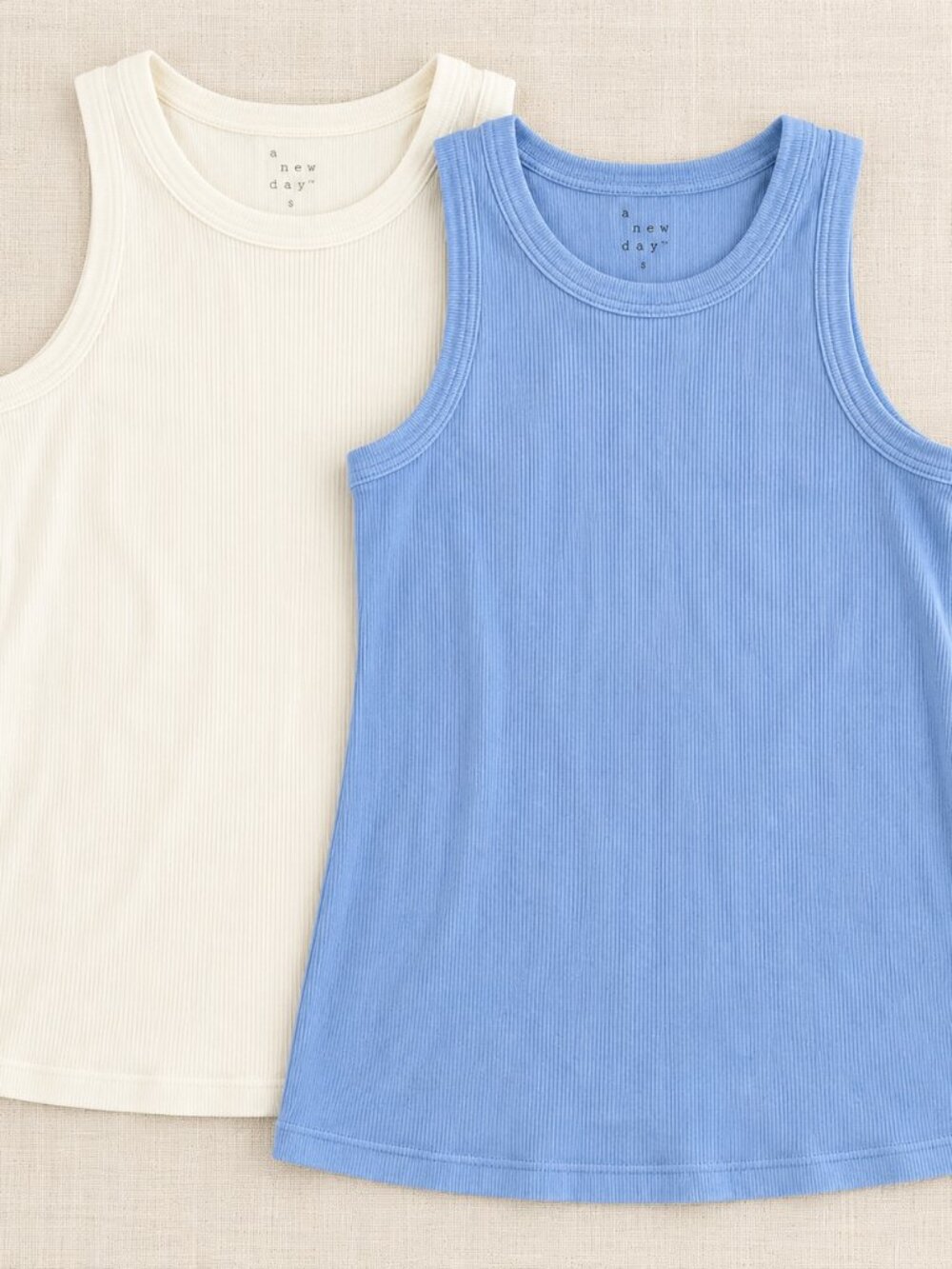 A New Day Women’s Ribbed Tank Tops Bundle Size Medium Blue white Set of 2